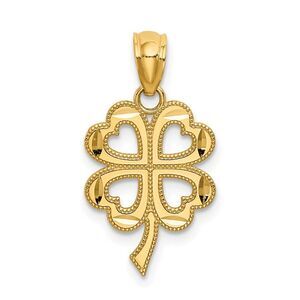 14k Yellow Gold Diamond Cut Four Leaf Clover Pendant, 11mm (7/16 inch)